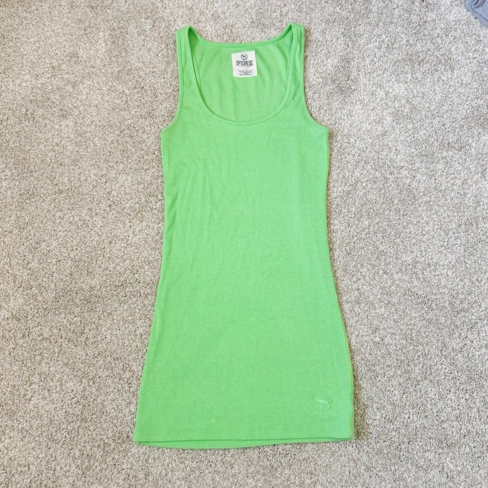 2000s Victoria's Secret PINK Lime Green Ribbed Tank — Size S